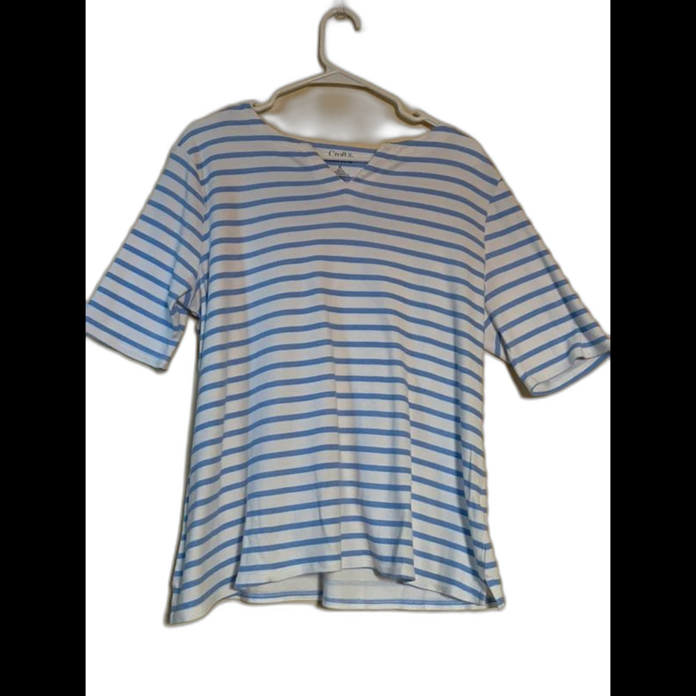 Croft & Barrow Blue White Striped Casual Short Sleeve T-Shirt Size XL